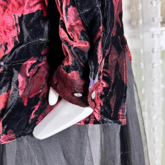 Vintage Velvet Burnout Floral Button-Down – Burgundy/Black – Size M - Picture 5 of 7